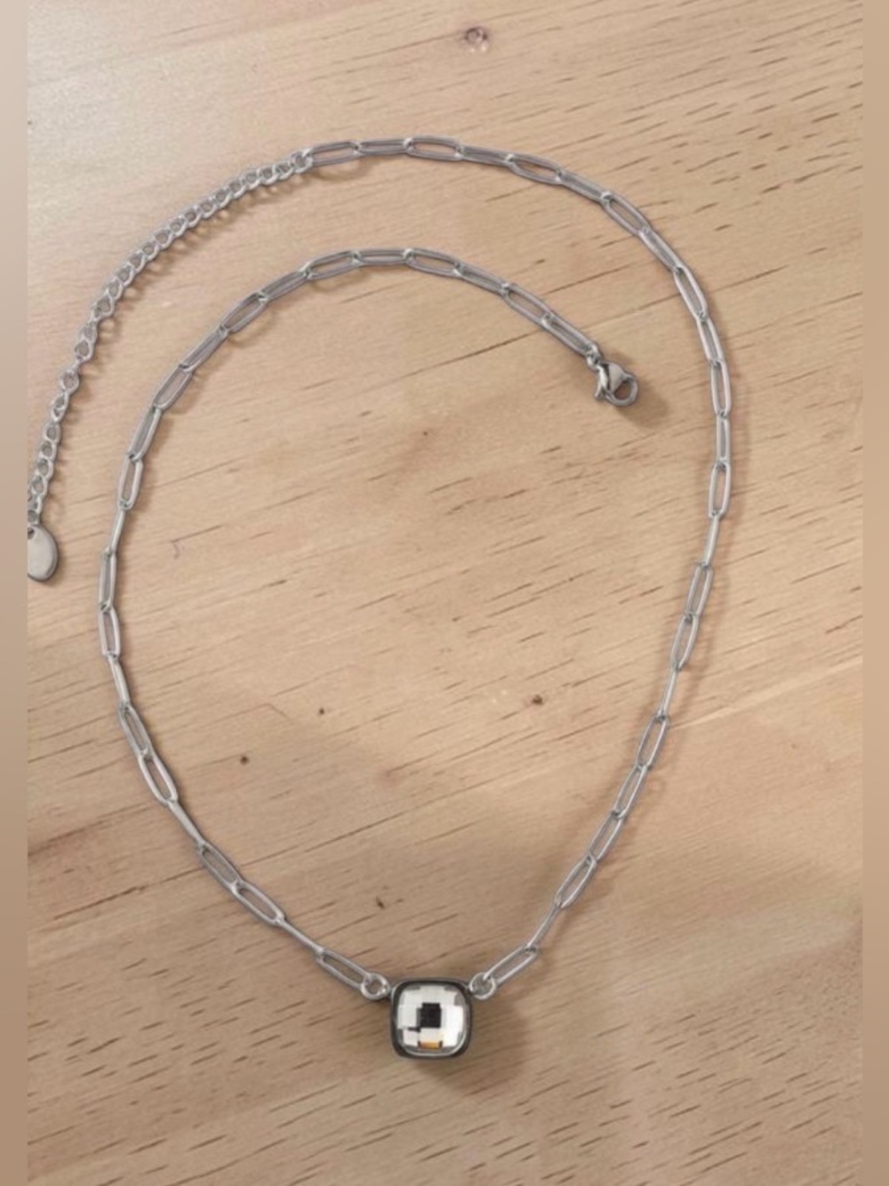 PLUNDER Sandra Silver Chain Necklace with Clear Faceted Pendant